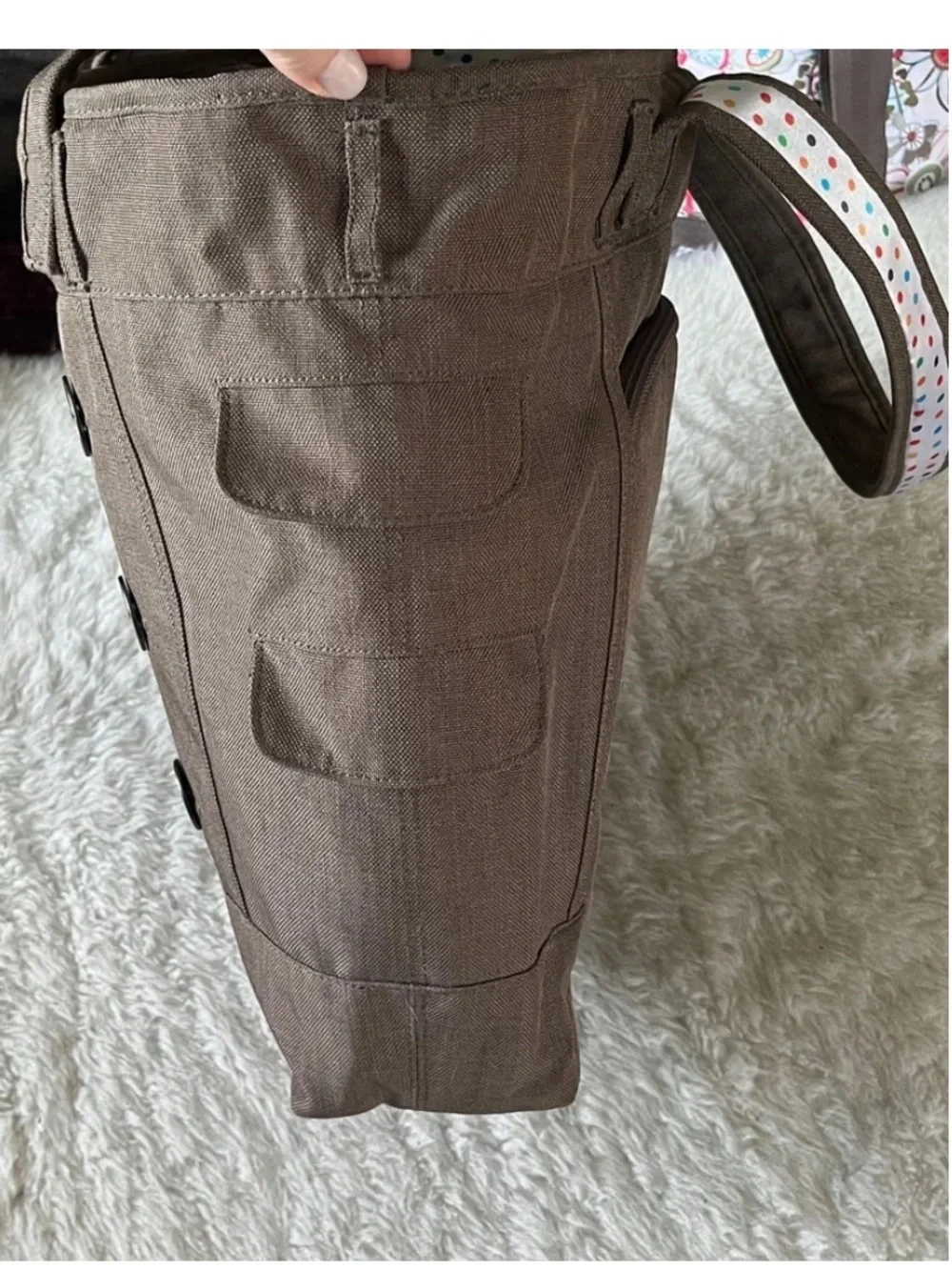 OGIO Taupe woven fabric Laptop Tote Bag with button detail